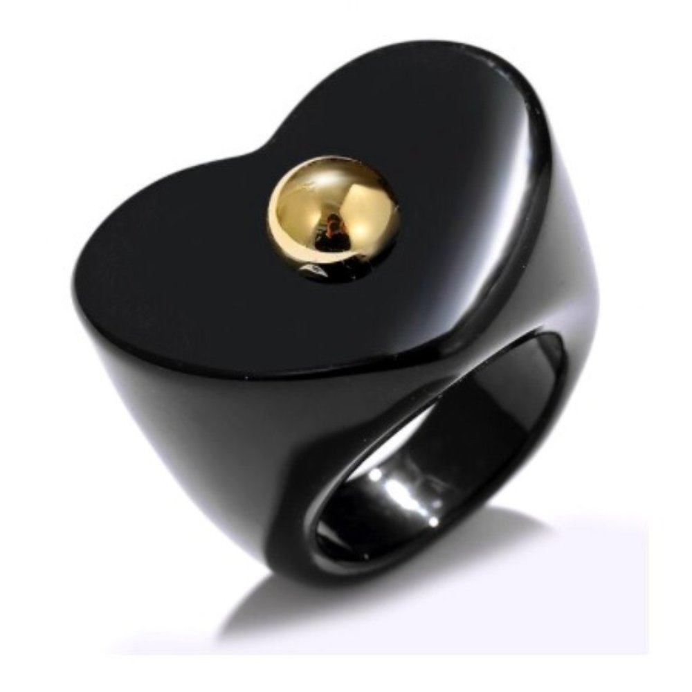 Chunky Black & Gold Heart Ring